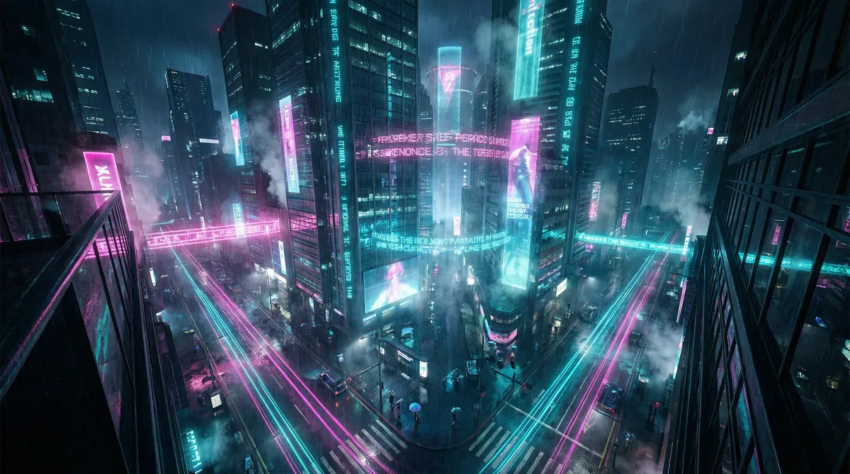强奸的英文 竖屏短剧平台首页背景 - 赛博朋克都市夜景
